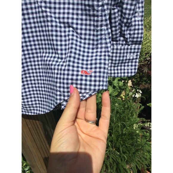 Vineyard Vines womens relaxed button up shirt size 4 blue plaid gingham roll tab - Picture 3 of 10